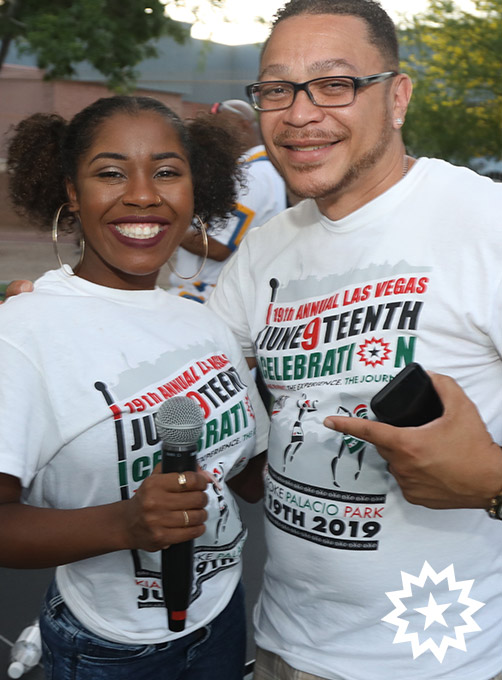 las vegas juneteenth 2019 male and female hosts smiling